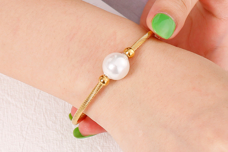 Korea Simple Stainless Steel Open Pearl Bracelet Wholesale Gooddiy