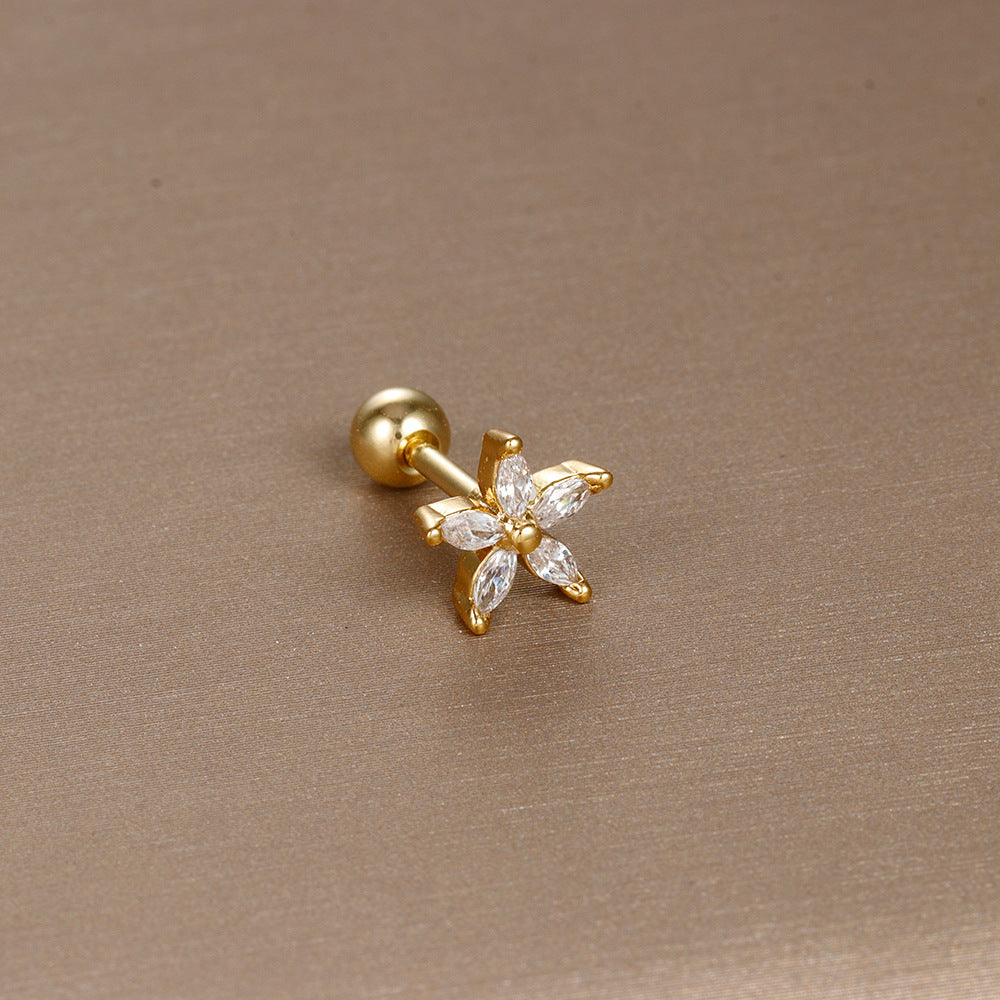 1 Piece Simple Style Shiny Moon Heart Shape Flower Plating Inlay Stainless Steel Zircon Ear Studs