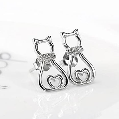 Fashion Cute Hollow Inlaid Zircon Cat Copper Earrings Wholesale
