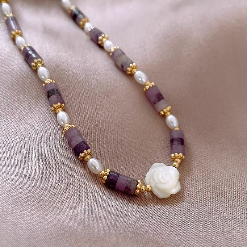 Simple Style Flower Natural Stone Beaded Necklace