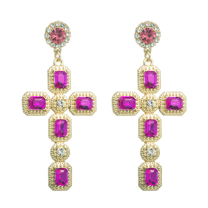 Fashion Cross Alloy Inlay Rhinestones Women's Drop Earrings 1 Pair