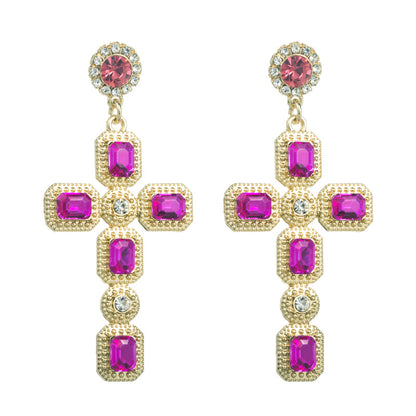 Fashion Cross Alloy Inlay Rhinestones Women's Drop Earrings 1 Pair