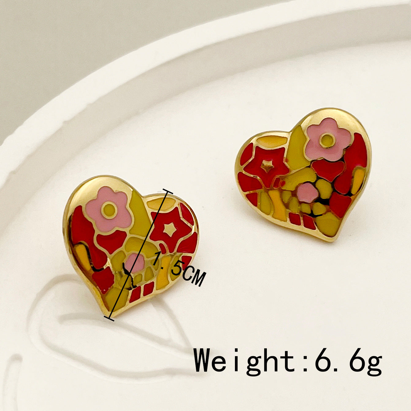 Retro Heart Shape Flower Stainless Steel Ear Studs 1 Pair