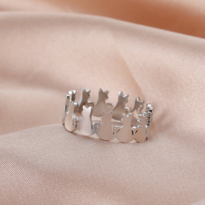 Cartoon Style Cat Stainless Steel Rings