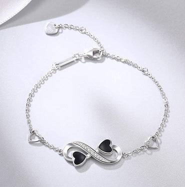 Sterling Silver Elegant Simple Style Infinity Heart Shape Enamel Bracelets