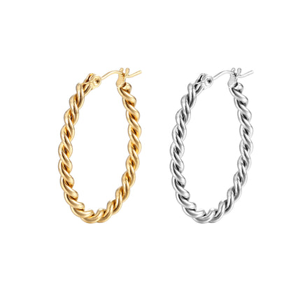 1 Pair Elegant Twist Stainless Steel Plating Hoop Earrings