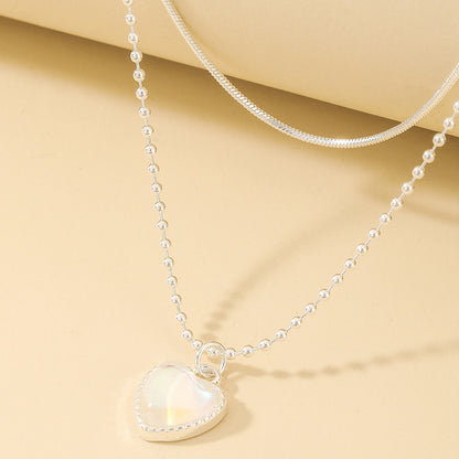 Simple Double-layer Color Heart Resin Pendant Necklace