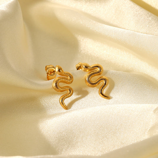 Fashion 18k Gold Electroplated Stainless Steel Snake-shaped Earrings