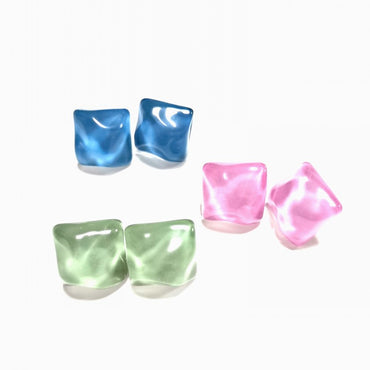 Simple Design Jelly Color Blue Wave Refreshing Water Ripple Ice Blue Square Resin Earrings