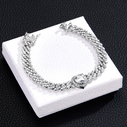 Fashion Heart Shape Alloy Rhinestone Inlay Zircon Unisex Bracelets Anklet Necklace 1 Piece