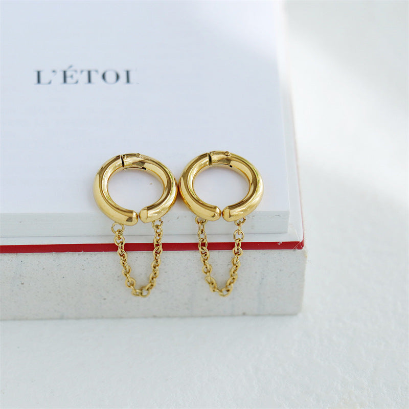 1 Pair Retro Simple Style Solid Color Chain Stainless Steel Ear Cuffs