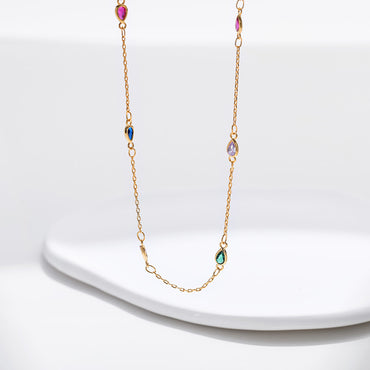 Simple Style Solid Color Copper Plating Chain Inlay Zircon Gold Plated Necklace