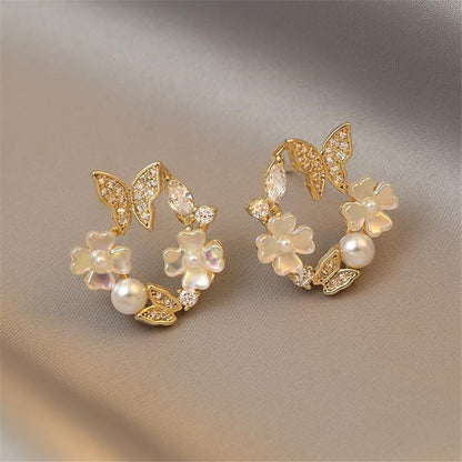 Wolesale Jewelry Pearl Flower Butterfly Korean Style Earrings Gooddiy