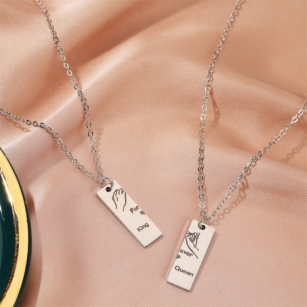 King And Queen Letter Stainless Steel Necklace