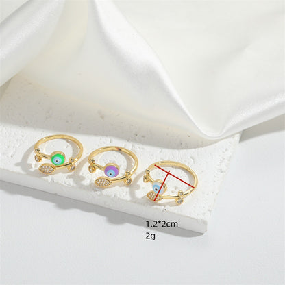 Cross-border hot fashion, popular color dripping oil, devil's eye opening, adjustable band, zircon delicate ring