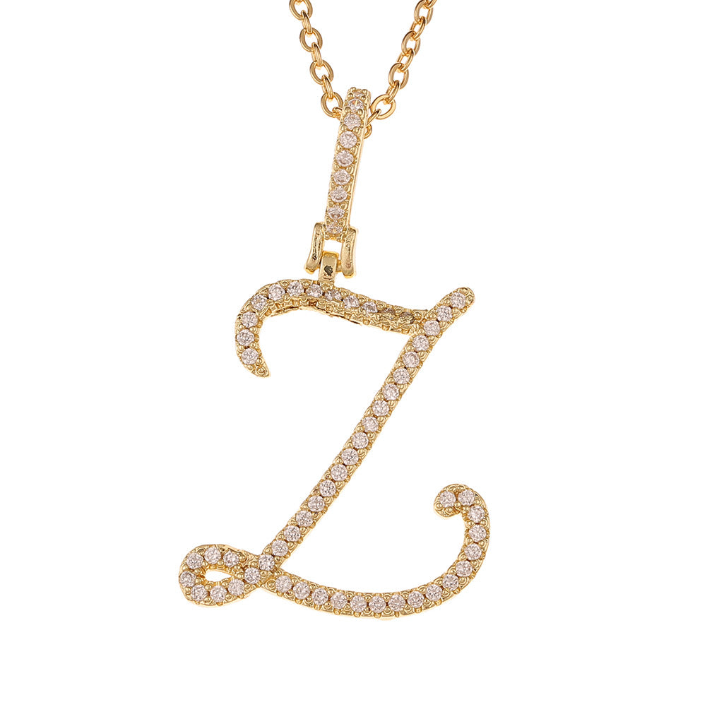 Wholesale Jewelry Zircon 26 English Letter Pendant Copper Necklace Gooddiy