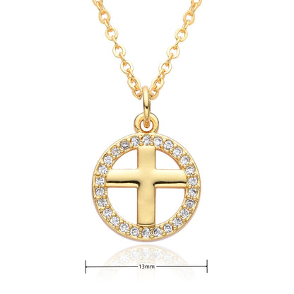 Copper Gold Plated Simple Style Shiny Cross Hollow Out Inlay Zircon Pendant Necklace