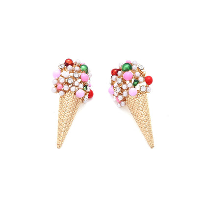 1 Pair Sweet Ice Cream Enamel Imitation Pearl Alloy Ear Studs