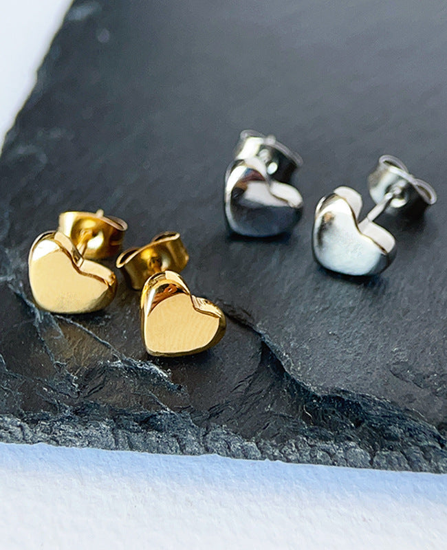 1 Pair Simple Style Heart Shape Titanium Steel 18K Gold Plated Ear Studs