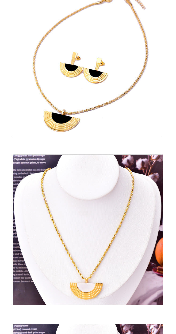 Elegant Semicircle Titanium Steel Inlay Shell Women's Earrings Necklace