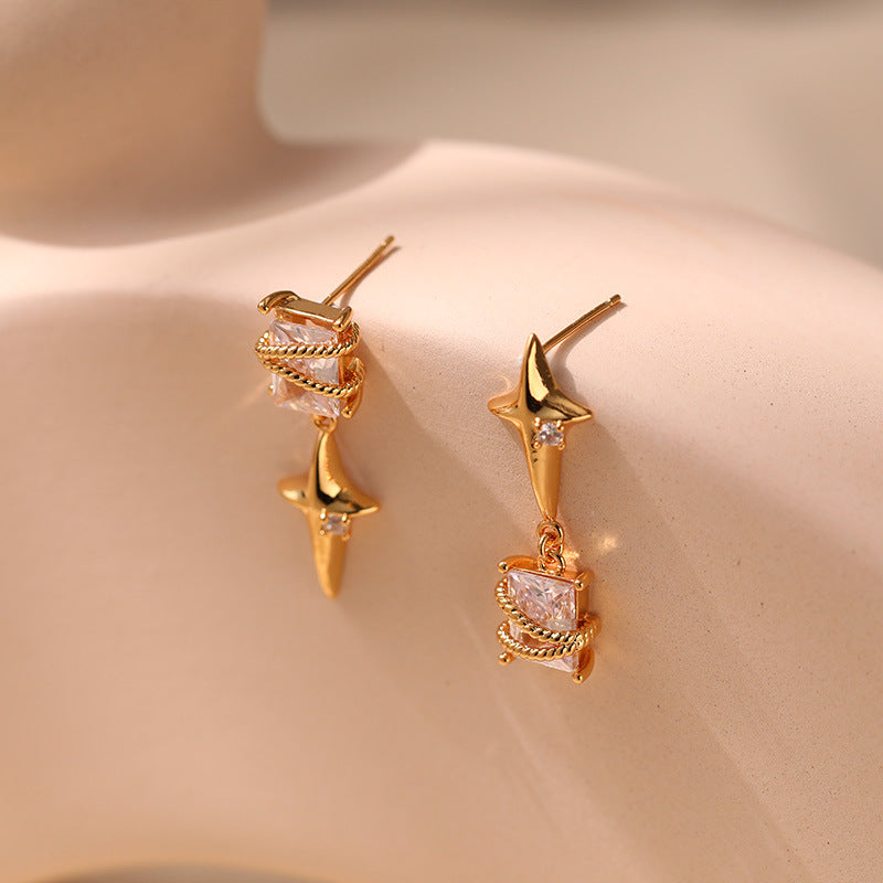 1 Pair Lady Simple Style Star Plating Inlay Copper Zircon Drop Earrings