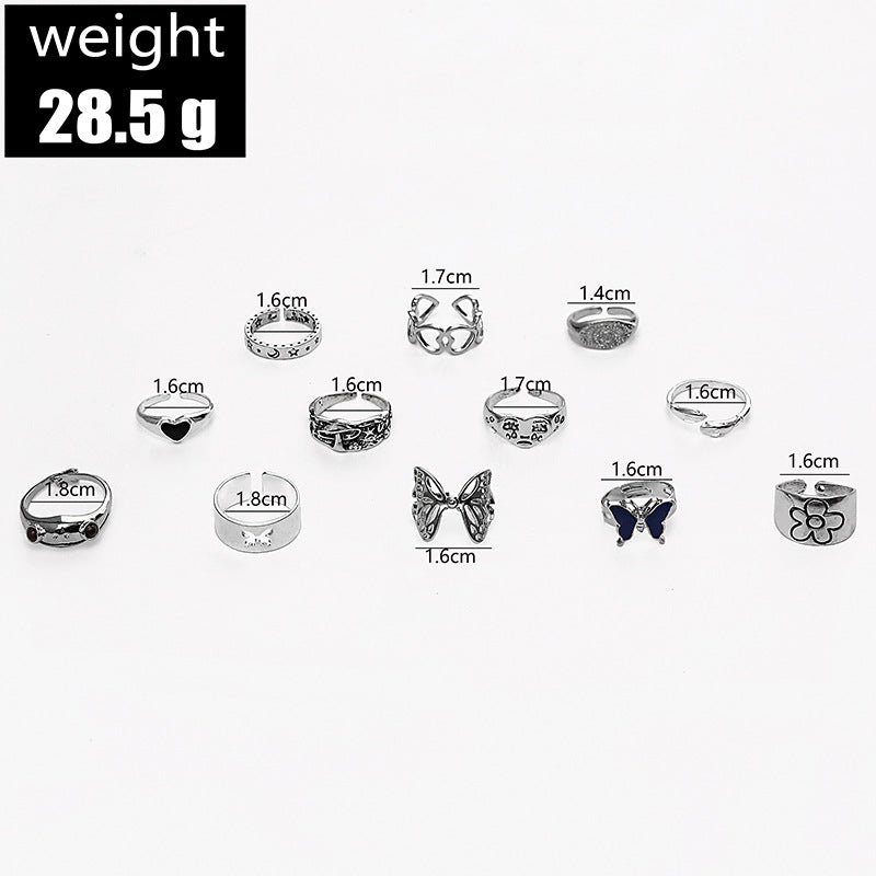 Fashion Colorful Hollow Butterfly Animal Heart Geometric Ring 12-piece Set Wholesale Gooddiy