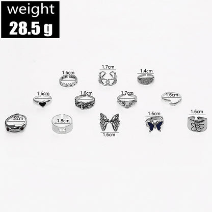 Fashion Colorful Hollow Butterfly Animal Heart Geometric Ring 12-piece Set Wholesale Gooddiy