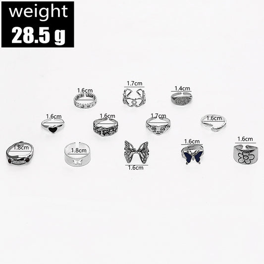 Fashion Colorful Hollow Butterfly Animal Heart Geometric Ring 12-piece Set Wholesale Gooddiy