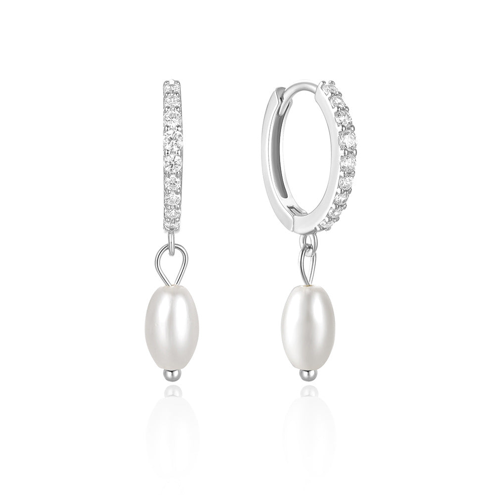 1 Pair Elegant Simple Style Geometric Plating Inlay Sterling Silver Pearl Zircon Drop Earrings