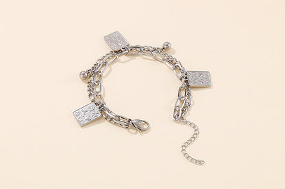 Fashion Double Chain Rectangular Cartoon Playing Card Pattern Stainless Steel Bracelet