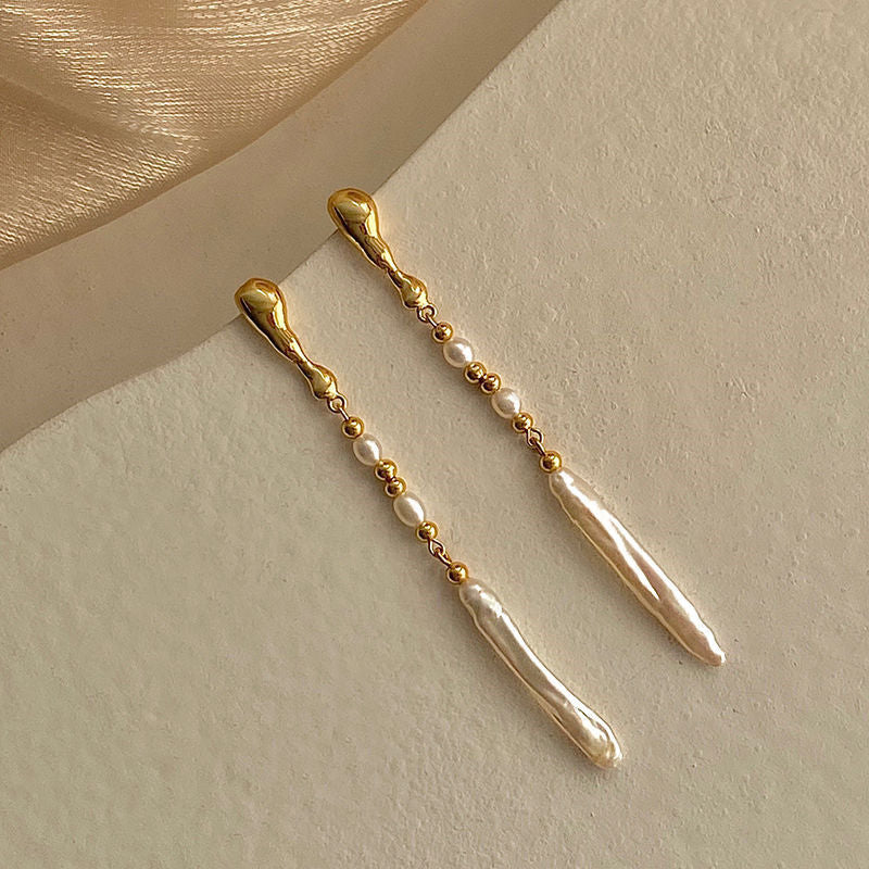 1 Pair Retro Tassel Plating Freshwater Pearl Copper Drop Earrings