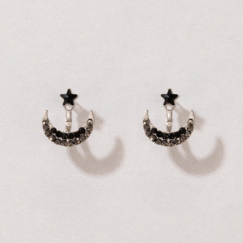 Simple Black Rhinestone Star Moon Geometric Alloy Meniscus Earrings