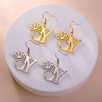 1 Pair Elegant Simple Style Letter Lotus Plating Stainless Steel Drop Earrings