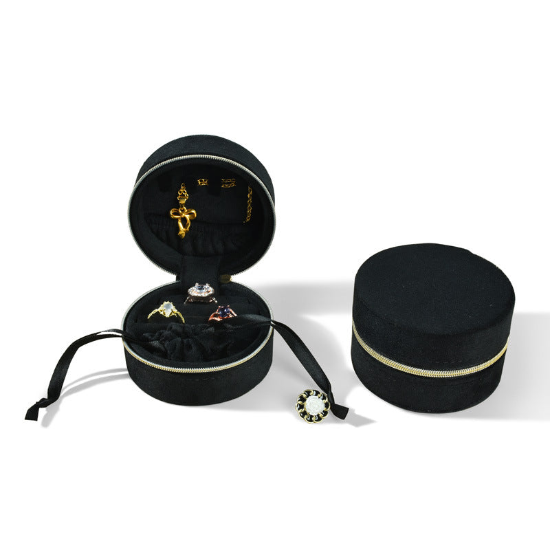 Round Travel Jewelry Storage Box - Jewelry Case for Rings and Small Accessories