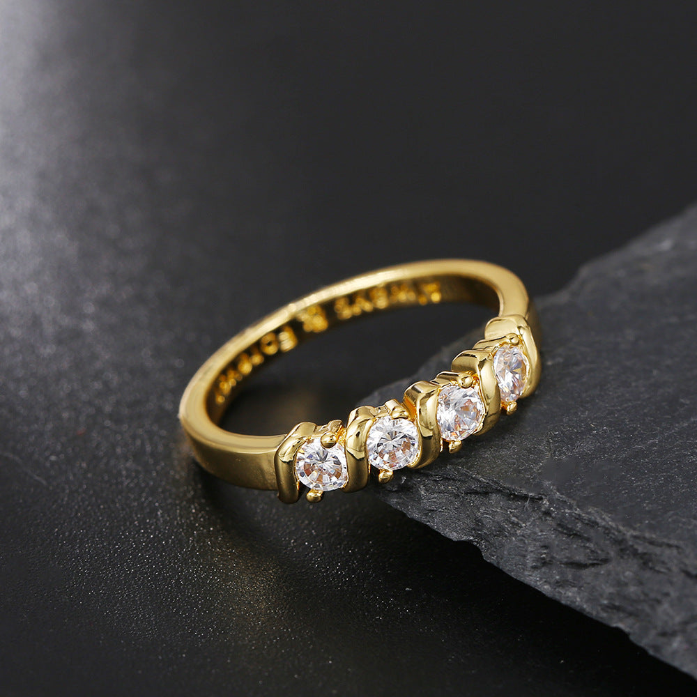 European And American Simple Style New Ring Zircon Ring Female Copper Plated 18k Gold Jewelry Spot