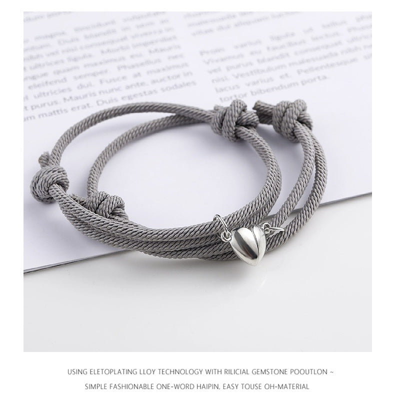 Simple Style Heart Shape Wrapped Yarn Alloy Magnet Plating Couple Bracelets