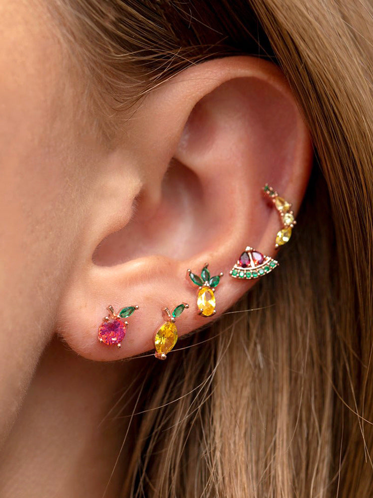 Fashion Stud Earrings Zircon Cherry Pineapple Watermelon Stud Earrings Fruit Earrings