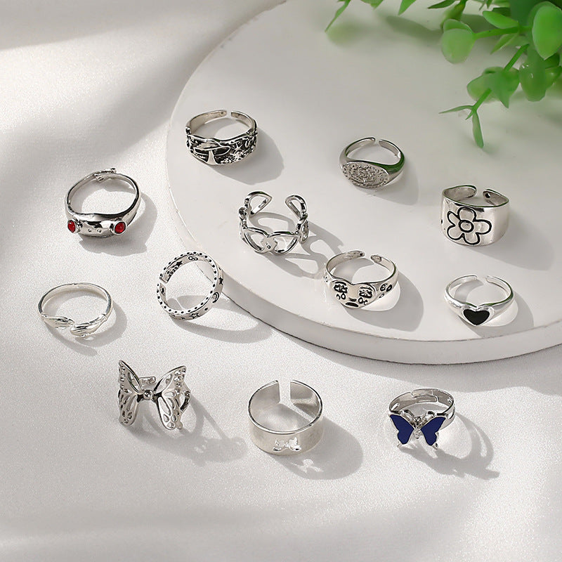 Fashion Colorful Hollow Butterfly Animal Heart Geometric Ring 12-piece Set Wholesale Gooddiy