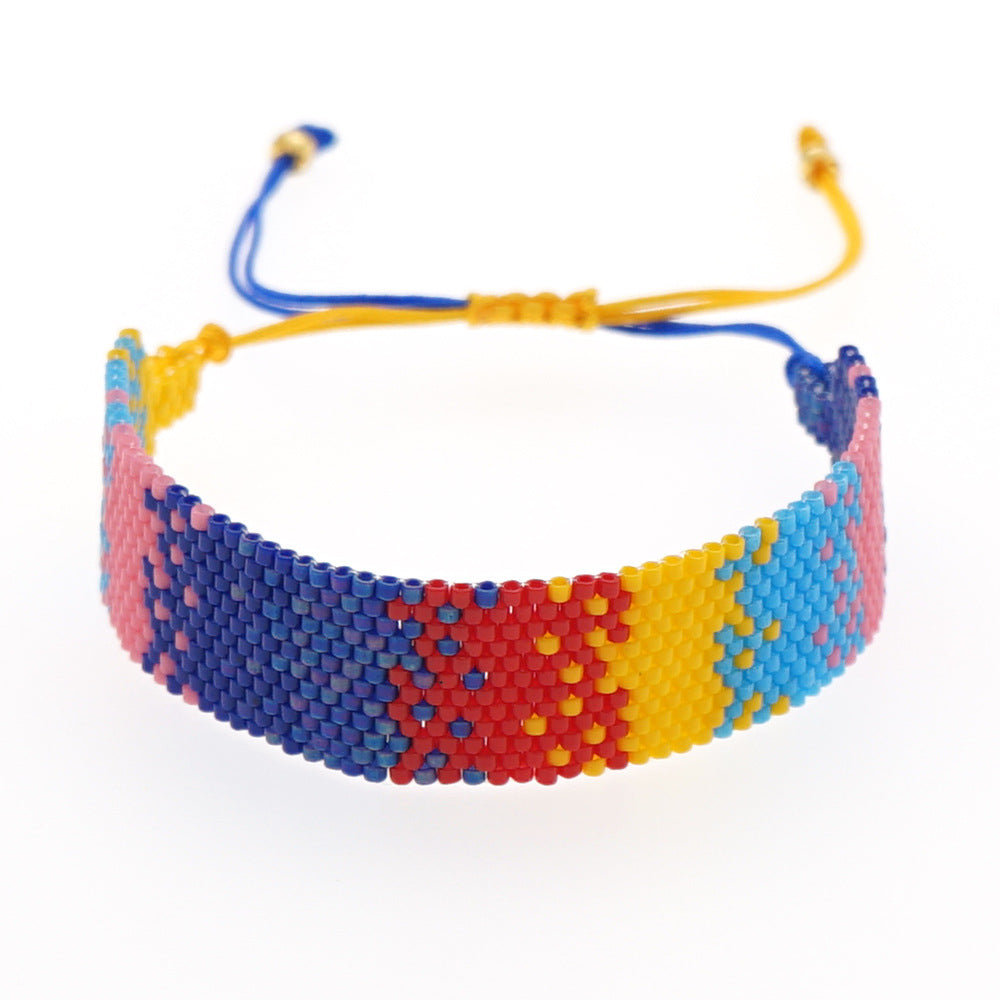 Simple Bohemian Style Rainbow Gradient Color Matching Beaded Bracelet