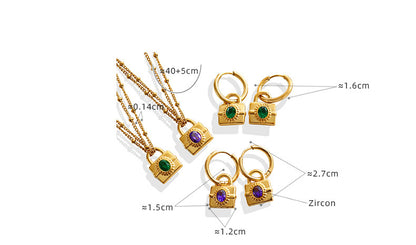 Fashion Lock Titanium Steel Inlay Zircon Earrings Necklace