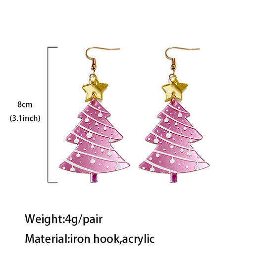 1 Pair Sweet Christmas Tree Star Arylic Iron Drop Earrings