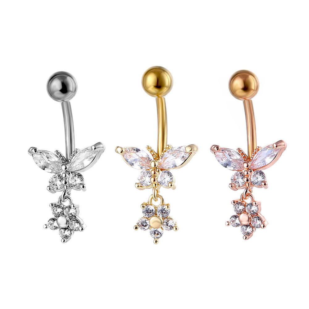 New Piercing Jewelry Fashion Zircon Butterfly Flower Belly Button Nail