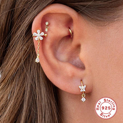 1 Piece Fashion Geometric Sterling Silver Inlay Zircon Ear Studs