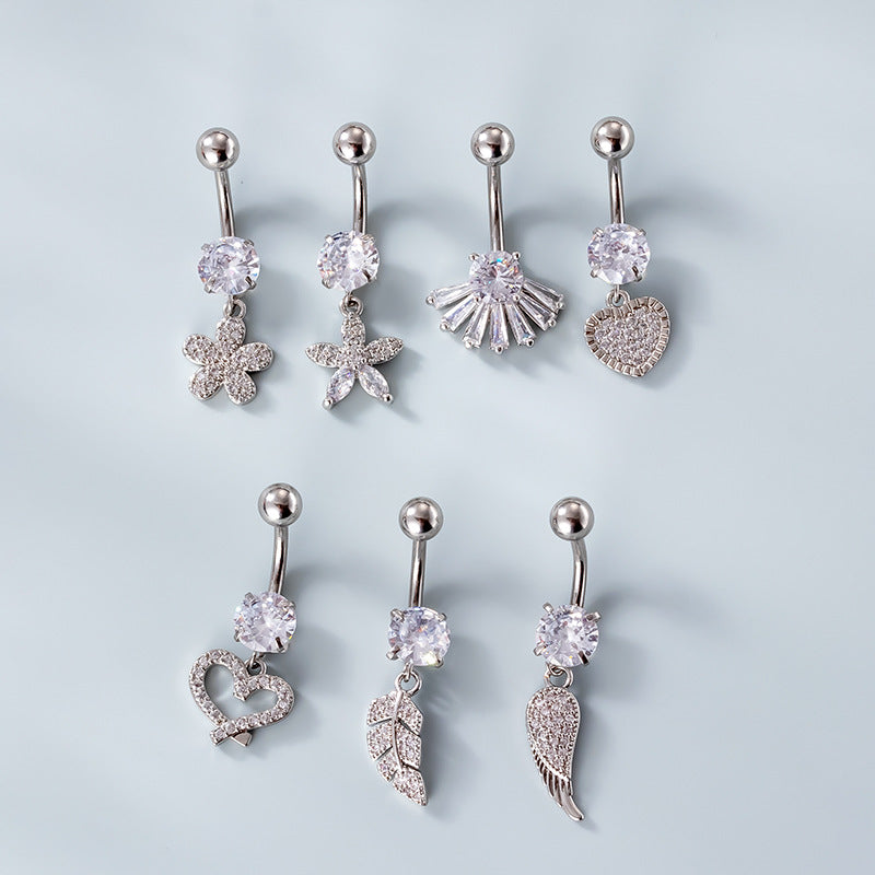 Fashion Heart Shape Metal Plating Zircon Belly Ring