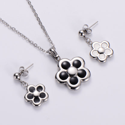 New Plum Blossom Drop Oil Gold Plated Necklace Ear Stud Set