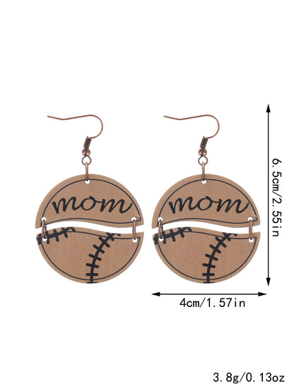 1 Pair Retro U Shape Letter Ball Wood Drop Earrings