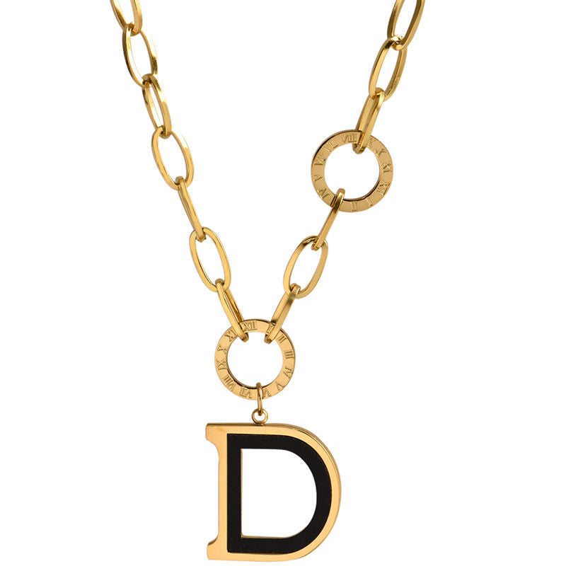 Retro Round Letter Titanium Steel Plating Necklace 1 Piece