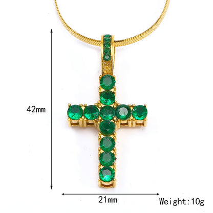 Titanium Steel Vintage Style Cross Plating Inlay Rhinestones Pendant Necklace