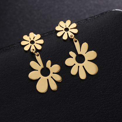 1 Pair Simple Style Flower Plating Stainless Steel Drop Earrings