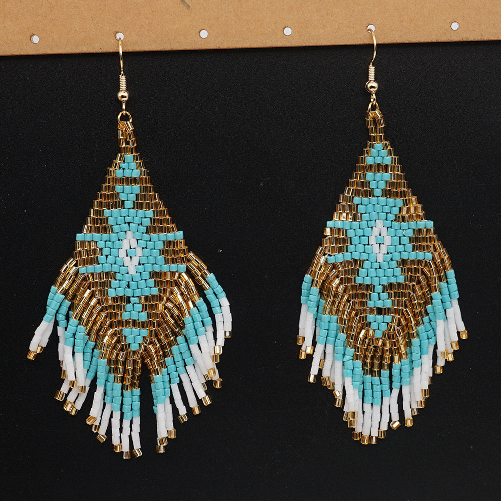 Ethnic Hand-woven Beads Geometric Tassel Earrings Wholesale Gooddiy